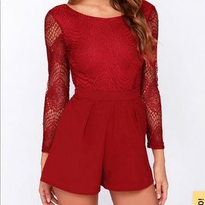 Red Wine Colored Lace Romper